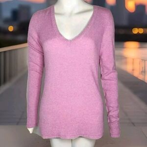 Pink Wool Chasmere Blend V Neck Sweater